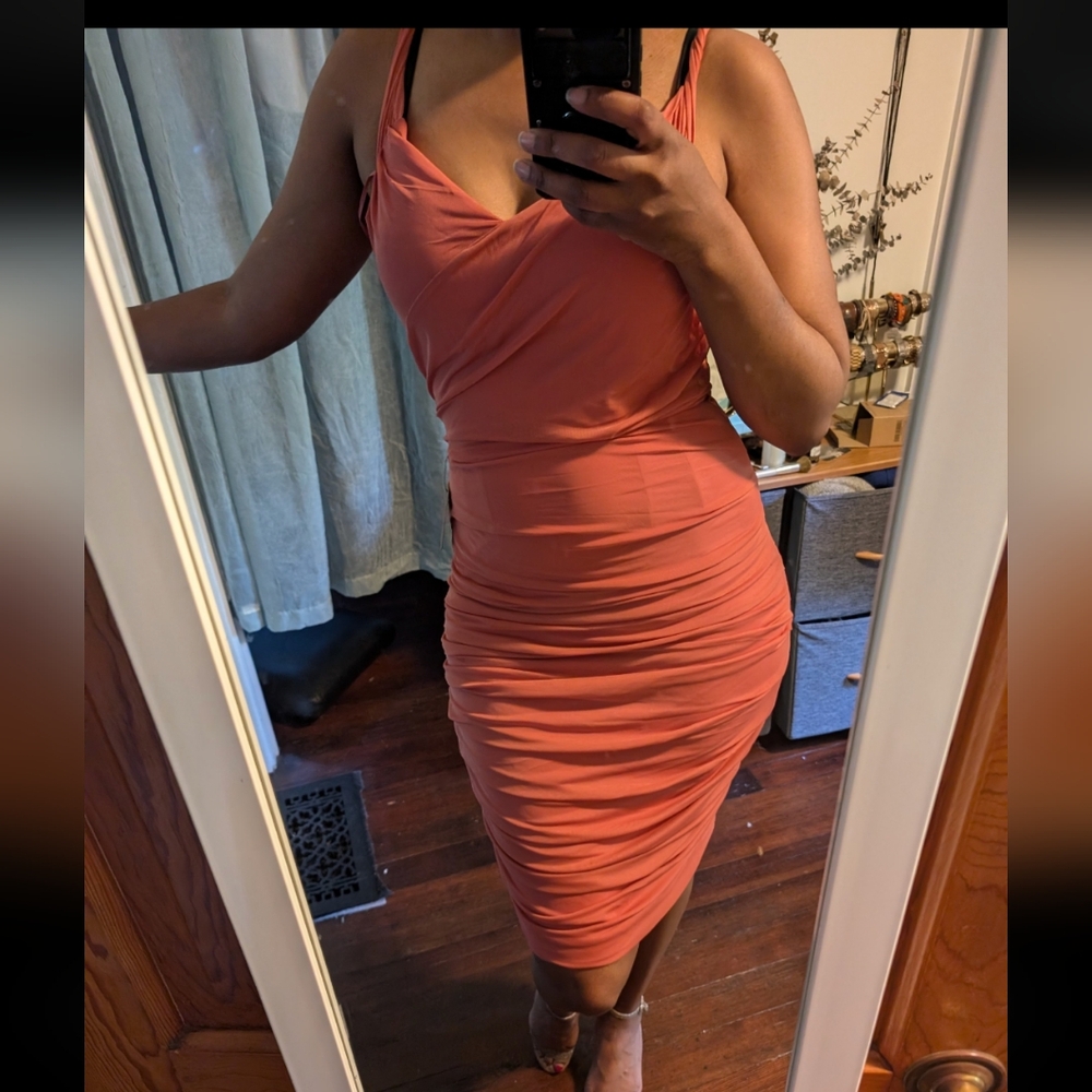 Elegant Coral Ruched Dress